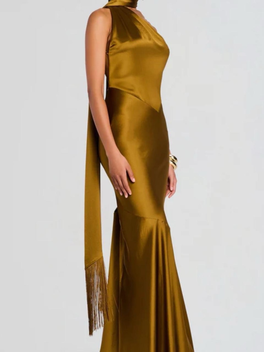 Retrofete Mustard One-Shoulder Satin Maxi Dress - Picture 3 of 8